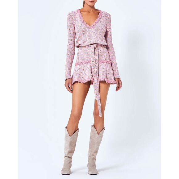 Alexis NWT Elouise Cherry Blossom Tweed Belted Mini Dress Size Large - Picture 1 of 12